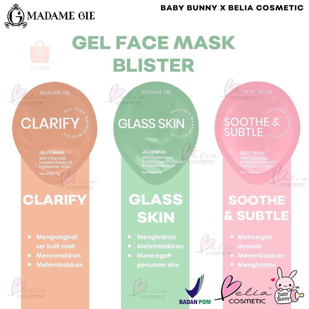 ❤ BELIA ❤ MADAME GIE Gel Face Masker Blister Jelly Mask 5g | BPOM | Masker Wajah