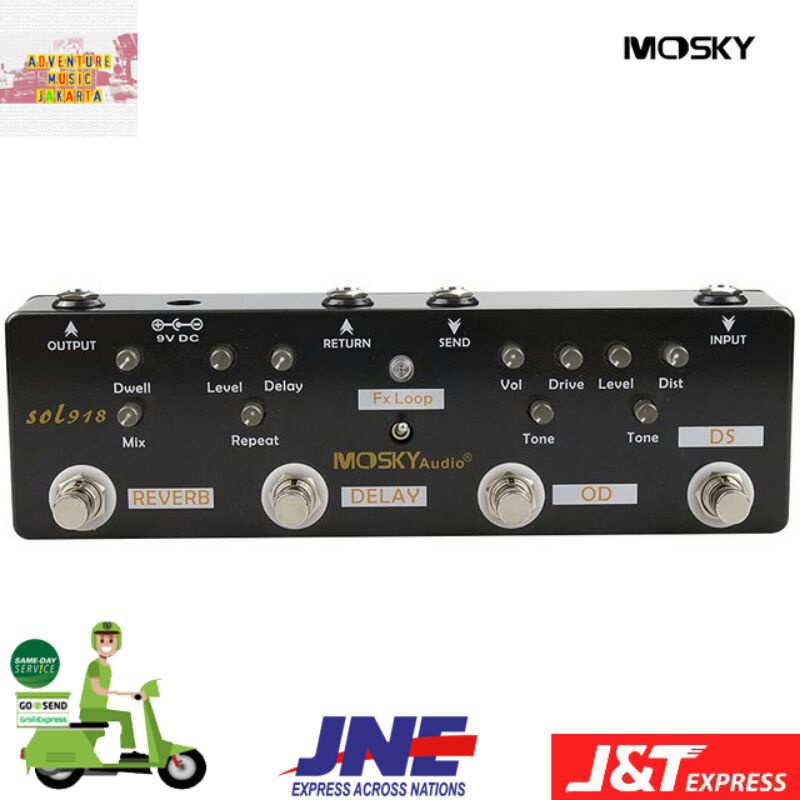 NEW  MOSKY SOL918 Efek Gitar DISTORTION OVERDRIVE FX LOOP DELAY REVERB 5 in 1 Multi Effects Pedal