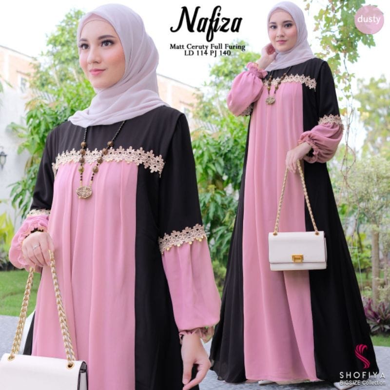 Gamis Terbaru Dress Kondangan Fashion Wanita Ootd Kekinian Nafiza Dress Baju Lengan Balon Gamis Ceruty Babydoll