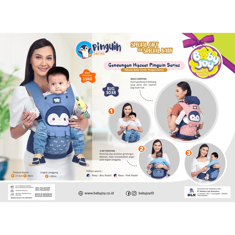 Gendongan Bayi Depan Hipseat Baby joy Pinguin Series , Jungle Joy Series dan Dino zoo series