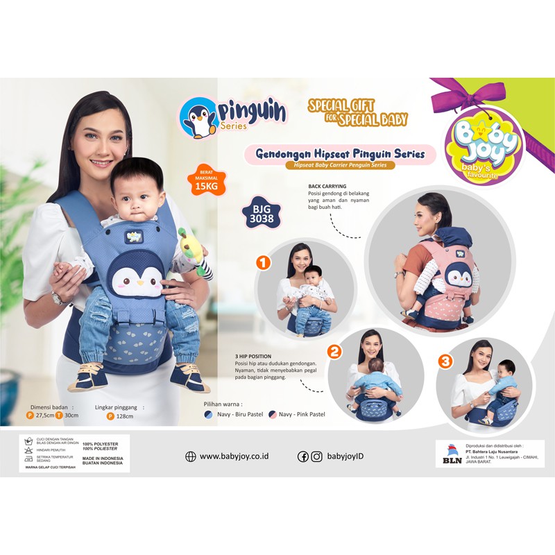 Gendongan Bayi Depan Hipseat Pinguin Series Merk Baby Joy BJG-3038