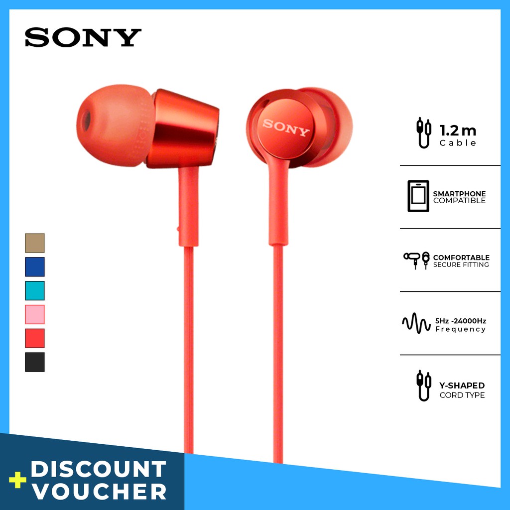 Earphone Sony MDR-EX155AP Handsfree Mass Model In-Ear With Microphone - Red Earphone Headset Original
