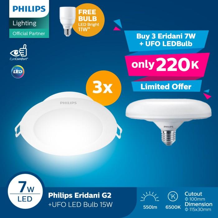 Paket PHILIPS Downlight Eridani 7W 3x + UFO LEDBulb 15W 1x