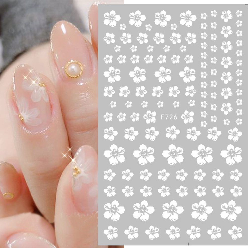 MXBEAUTY DIY 3D Cherry Blossoms Nail Sticker Leaves Manicure Nails Art Decoration Bronzing Gold White Adhesive Slider decals Sakura Nail decal