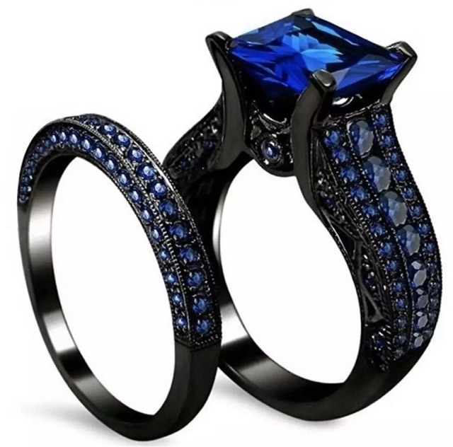 Cincin Couple Pria Wanita Double Ring Safir Black Platted High Quality Elegan Mewah