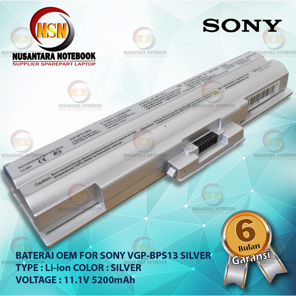 Baterai OEM For Sony VGP - BPS13 VGP-BPS13/S Silver 11.1V 5200mAh