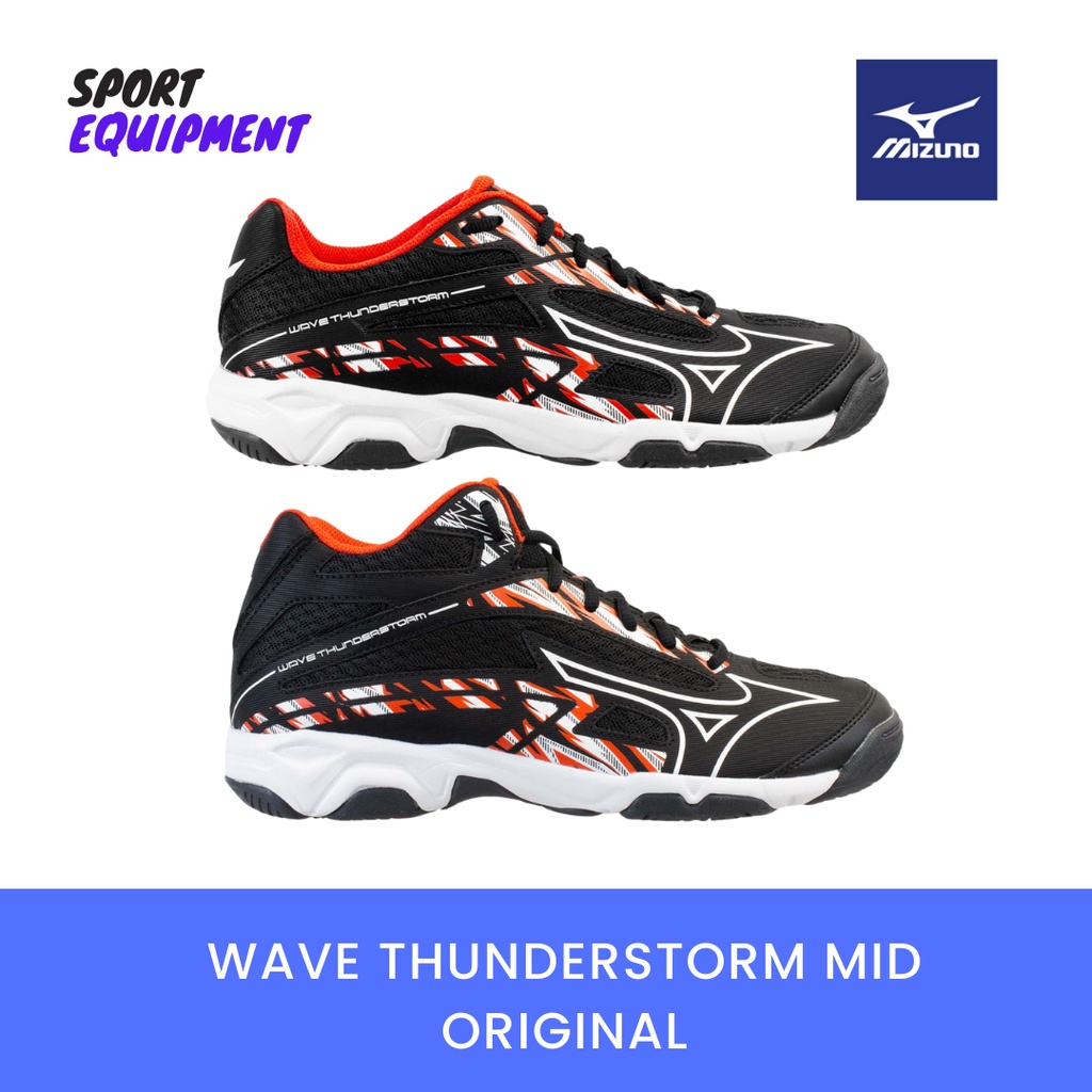 Sepatu Voli Volly Mizuno Thunderstorm MID Original WAVE THUNDERSTORM MID-ORION BLUE/NEO LIME/MISTY B