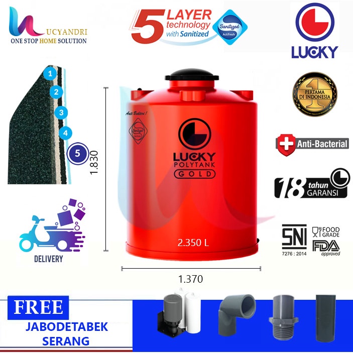 Tangki Air Plastik  LGAB 2000 , 2350 L Lucky Gold Anti Bacterial/ Toren Air / Tandon Air