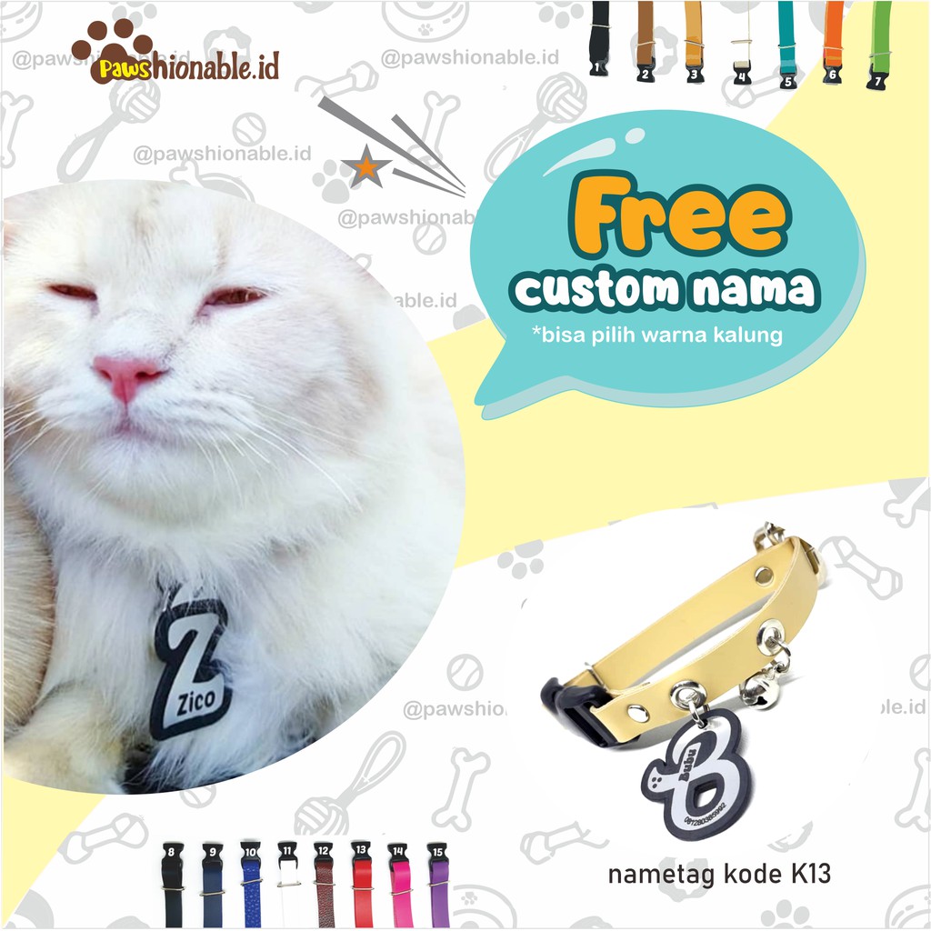 K13 - Kalung Custom Nama Kucing Anjing Murah Inisial Huruf PU Leather/Kulit Sintetis