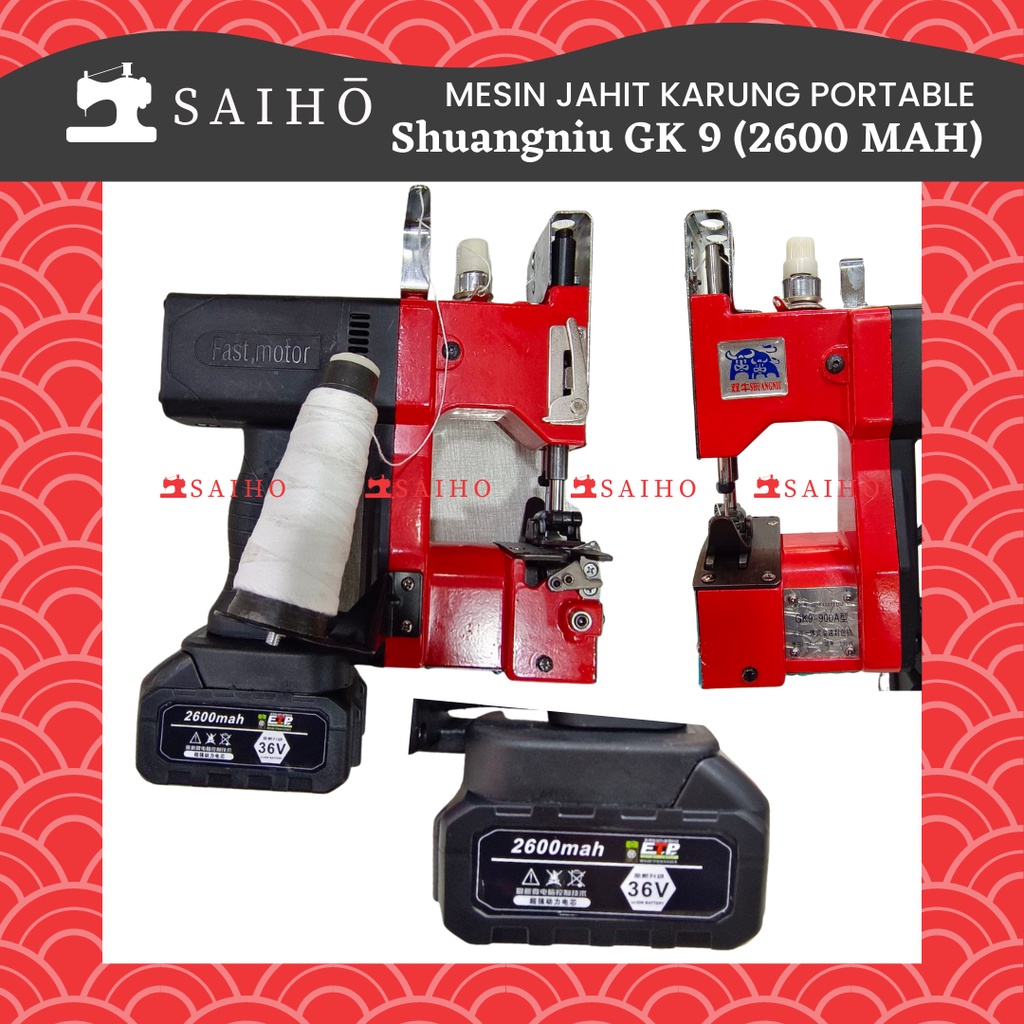 Shuangniu GK 9 - Mesin Jahit Karung Portable + Baterai 2600 Mah / 36V