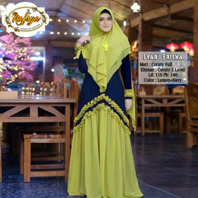 Gamis syari ceruty, gamis syari full ceruty, khimar ceruty 2 layer.