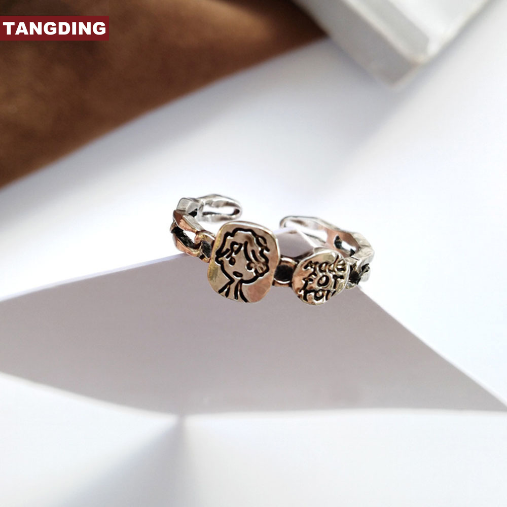 【COD Tangding】Adjustable Retro Girl Head Portrait Ring Open Size Accessory