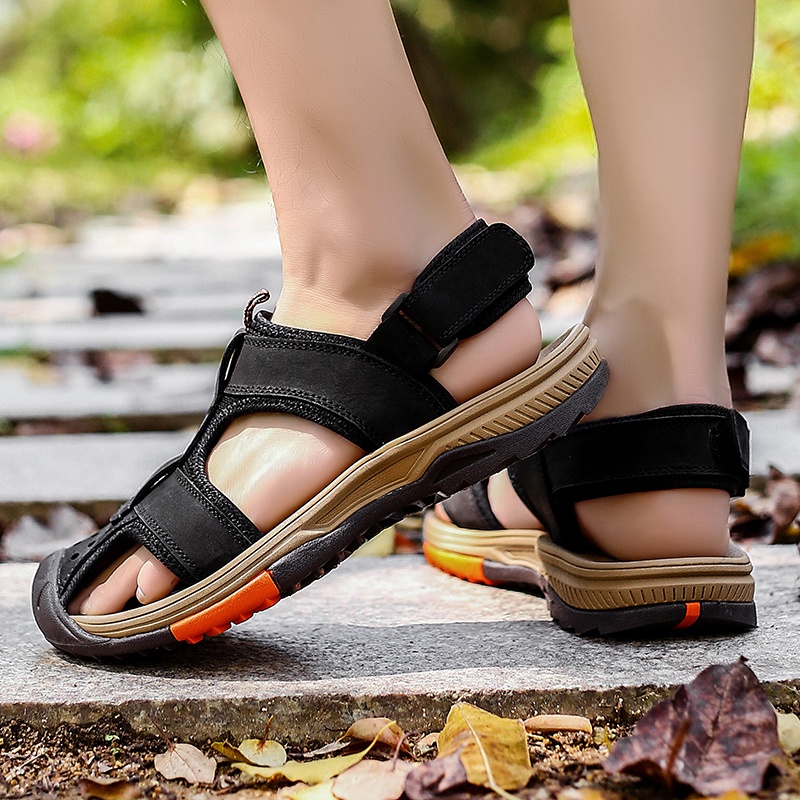 Fashion Keren Outdoor Sandal Hiking Gunung Pria Sepatu Mendaki Sendal Kulit Asli Cowok Touring Adventure 188