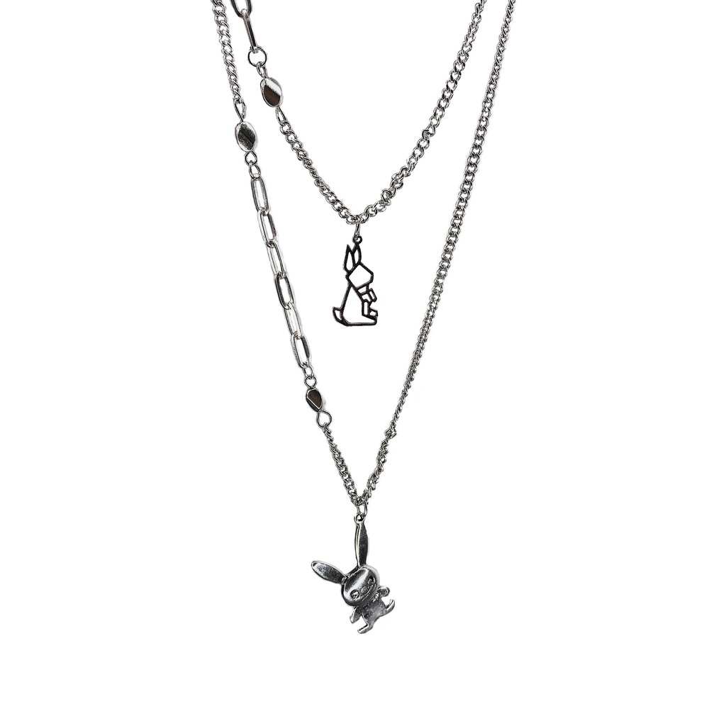Eropa dan Amerika retro kelinci kalung liontin selebriti Internet hip hop double layer kalung temper