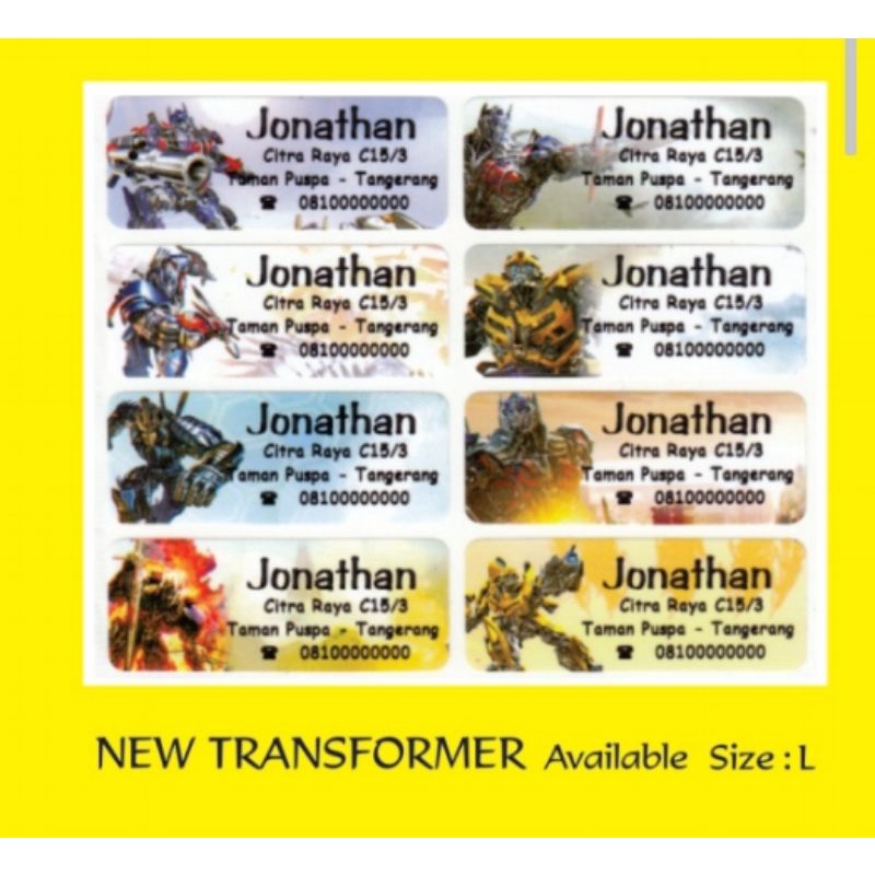 

Label Nama Import Waterproof "NEW TRANSFORMERS" Uk.L 42pcs