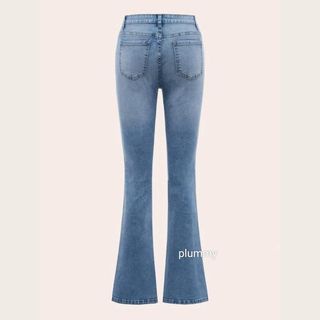 Celana Jeans HW Flared / Cutbray Jeans Wanita High Waist Whisker streach - MEDIUM BLUE