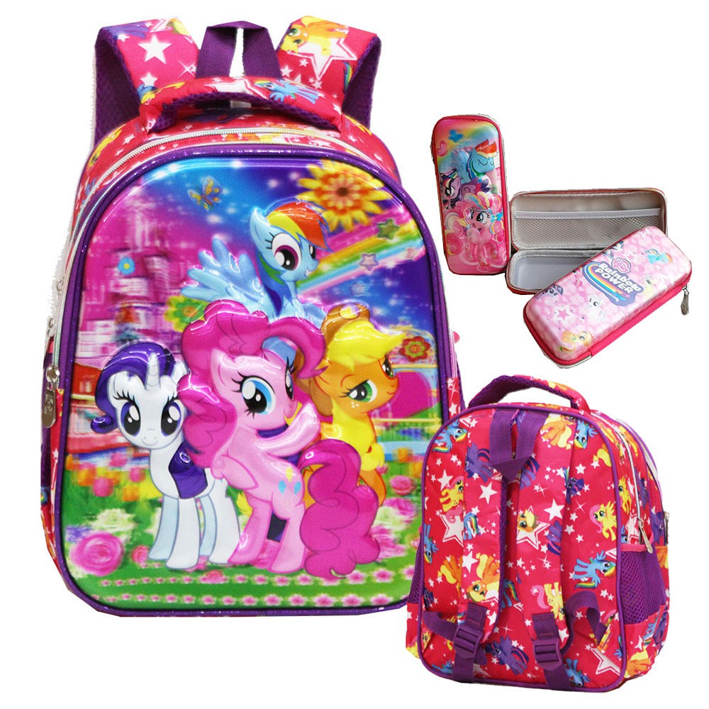 Tas Ransel TK Import My Little Pony 5D Timbul  Kotak Pensil Timbul