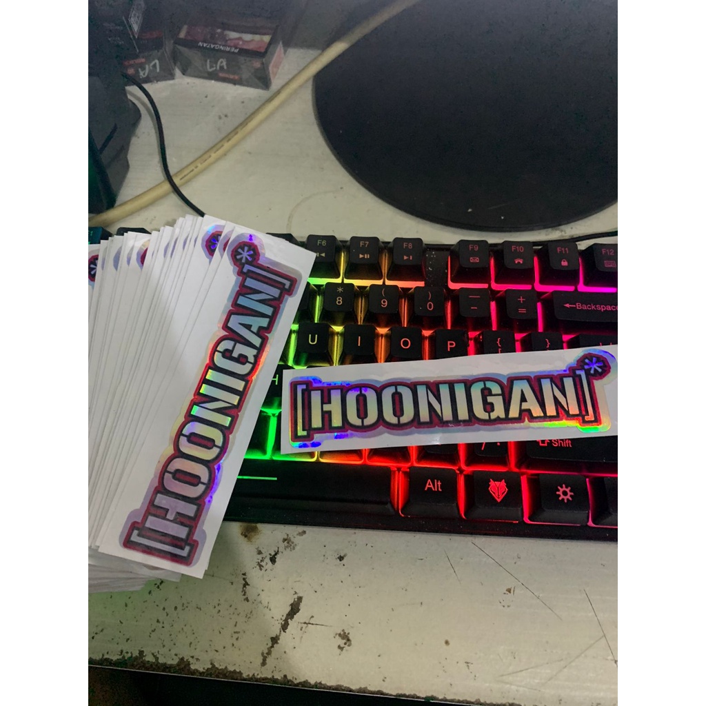 stiker hoonigan hologram princut cutting UV