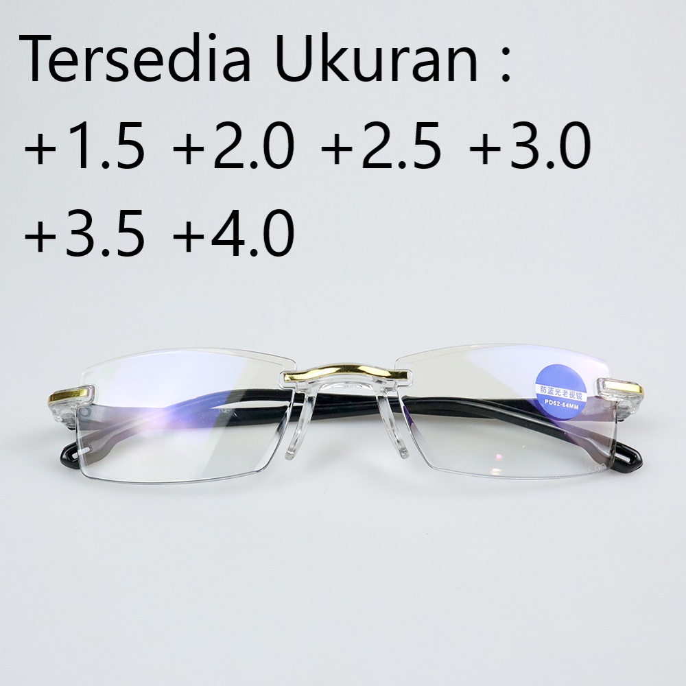 Kacamata Baca Rabun Dekat Frameless Anti Blue Light Reading Glasses - 641 - Black Gold