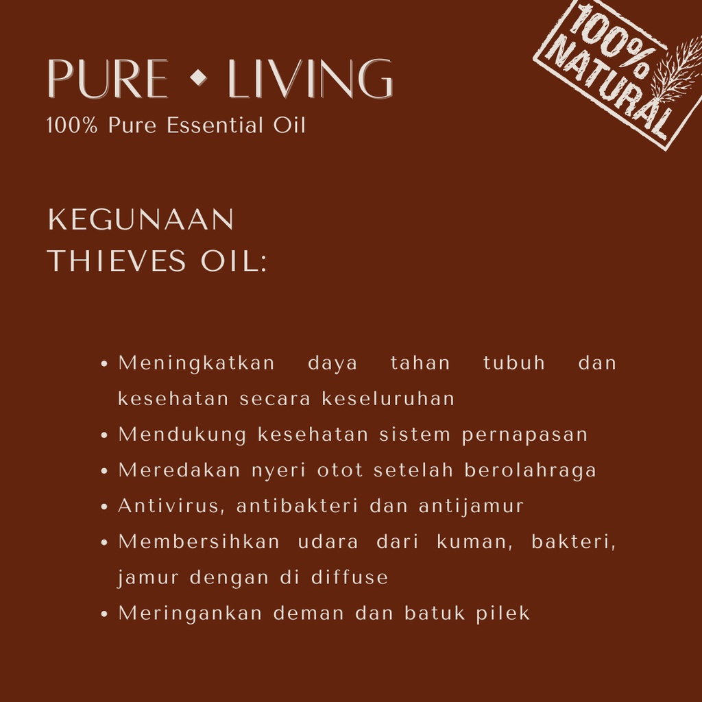 Thieves - 100% Pure Essential Oil 15ml | Aromatherapy Oil 15ml | Pewangi Ruangan | Oil Aromaterapi Diffuser Oil Burner | Minyak Atsiri | Birthday Gift Ideas | Minyak Esensial | Room Fragrance Perfume | Pengharum Ruangan