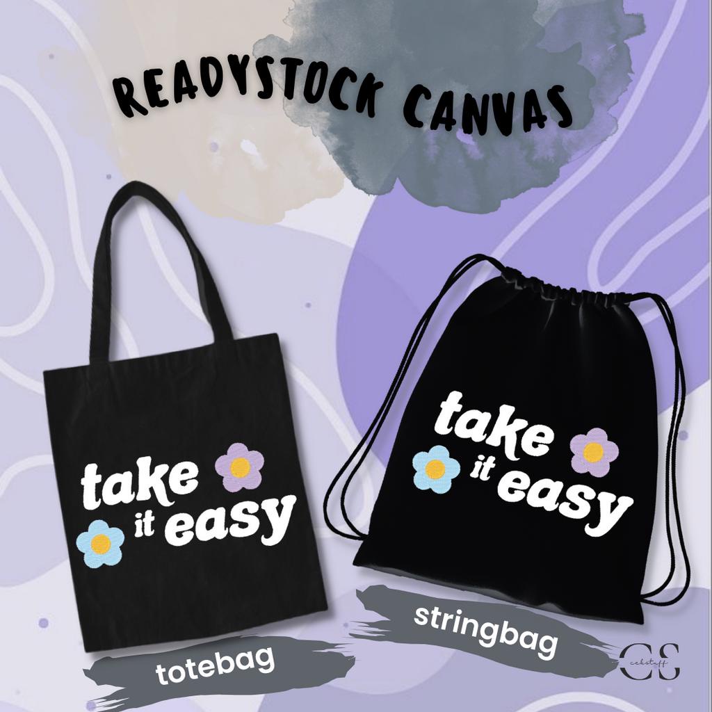 (30x40) TOTEBAG KANVAS HITAM &amp; STRINGBAG EASY / TAS SERUT SATUAN / TOTEBAG KANVAS AESTHETIC MURAH / TOTEBAG KULIAH MOTIF / TAS SEKOLAH / TAS RANSEL AESTHETIC / STRINGBAG AESTHETIC / STRINGBAG SEKOLAH / TAS GENDONG SERUT