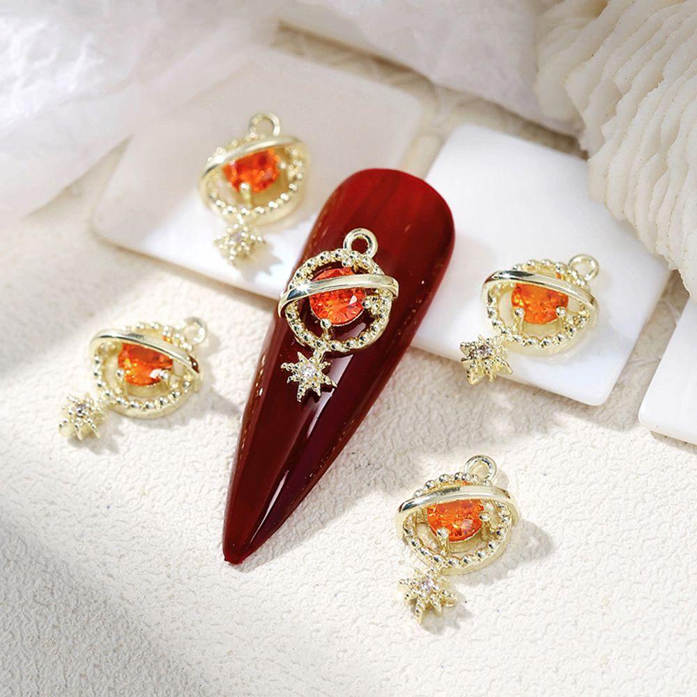 Mxbeauty 3D Nail Art Dekorasi Emas Glitter Manicure Aksesori Salon Saturnus Desain Zirkon Hiasan Kuku Nail Rhinestones