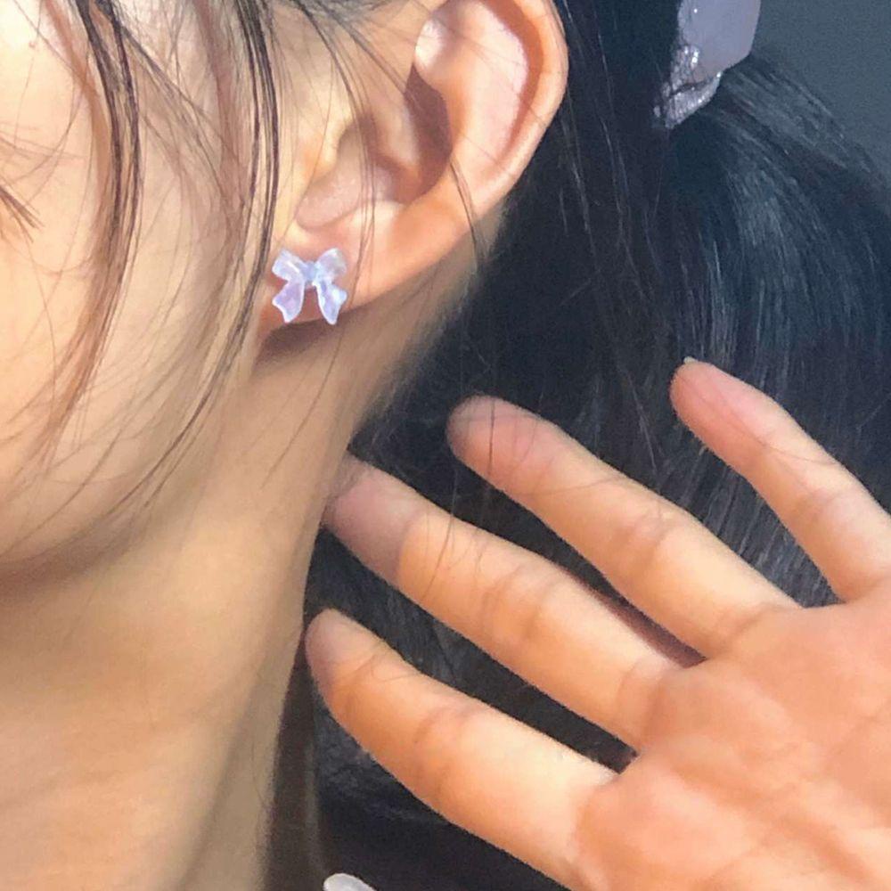 MXBEAUTY Anting Busur Manis Geometri Sederhana Warna Jelly Musim Semi Gadis Wanita Stud Earrings