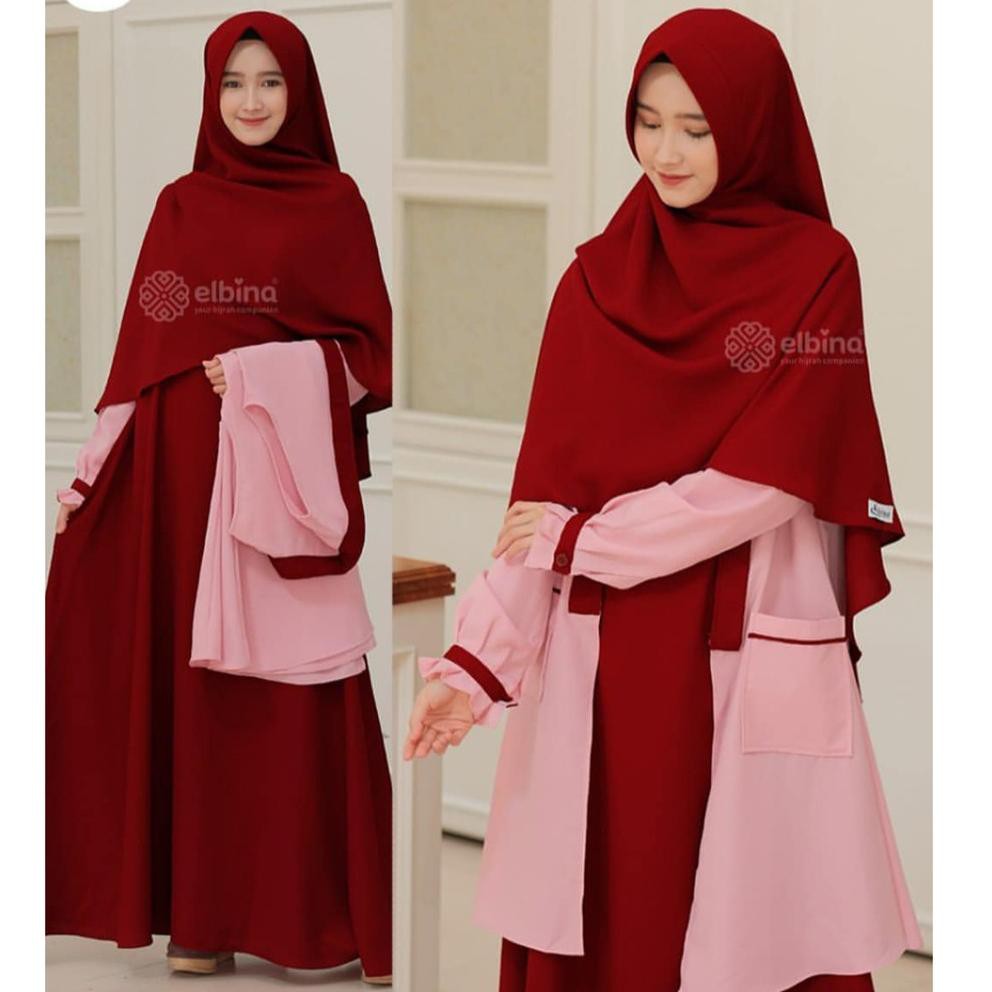 Got Discount♔ GF : ELBINA SET DRESS+OUTER (tanpa hijab) size S M L XL matt MOSCREPE fashion muslim B