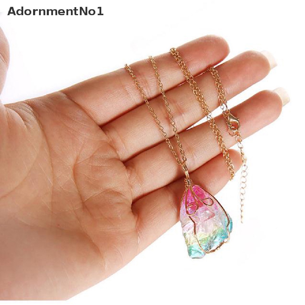 (AdornmentNo1) Kalung Rantai Dengan Liontin Batu Kristal Chakra Rock Warna Pelangi Untuk Wanita