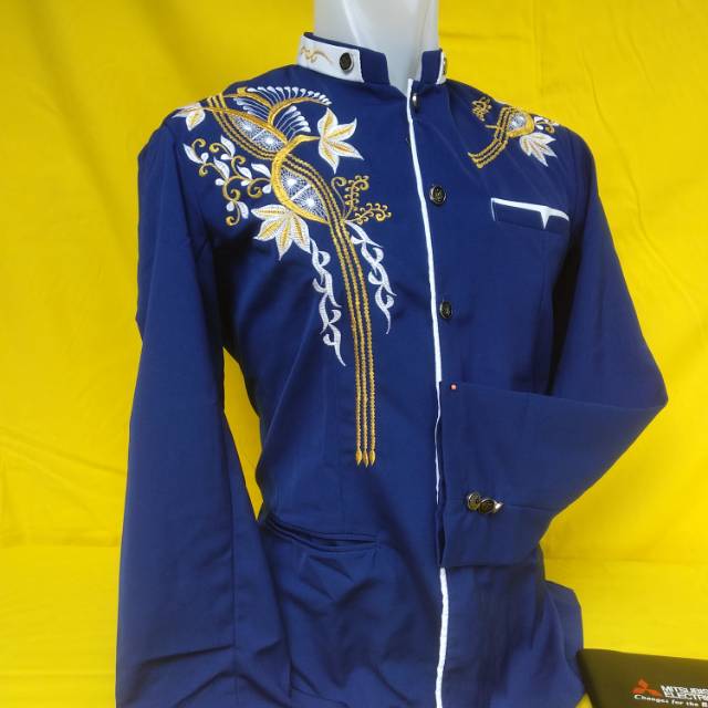 Jasko biru plat putih bordir [ PROMO ]