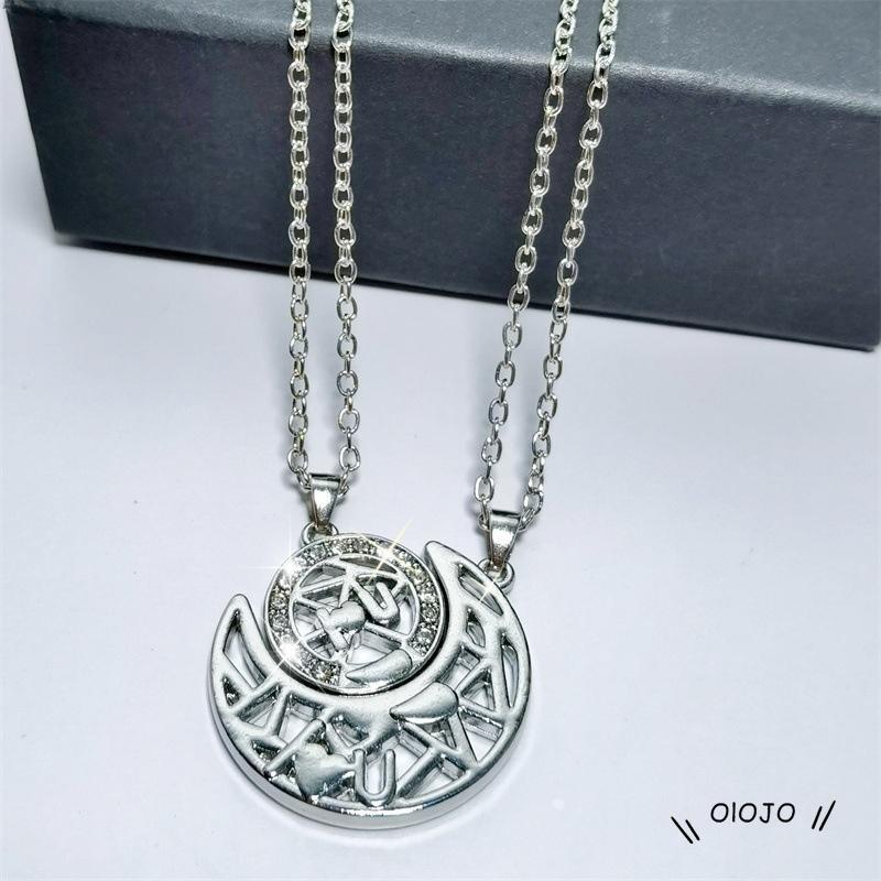 Korea Sun Moon Bentuk Pasangan Kalung Ulang Tahun Perhiasan Liontin Kalung Untuk Wanita Pria Fashion Aksesoris - ol