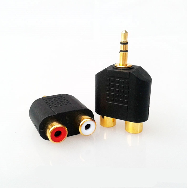 Btsg Berlapis Emas 3.5mm Stereo Ke 2-RCA Male to Female Red+White Adapter Splitter Adapter Adaptor Jack RCA Ganda Untuk TV