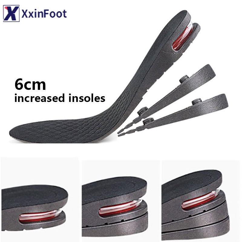 6 cm Tinggi Meningkatkan Sol 3-lapisan Air Cushion Heel Insert Lift Sepatu Insole untuk Pria dan Wanita