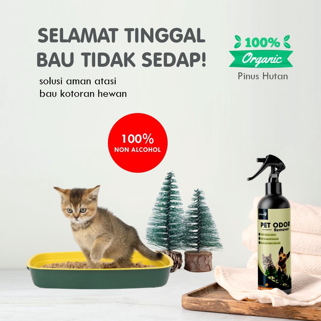 Spray Penghilang Bau Kotoran Kucing / Pet Odor Remover Penghilang Bau Pesing Bak Pasir Kucing / Cat Litter Box Spray Pipis Pup Kucing - Aroma Pinus Hutan