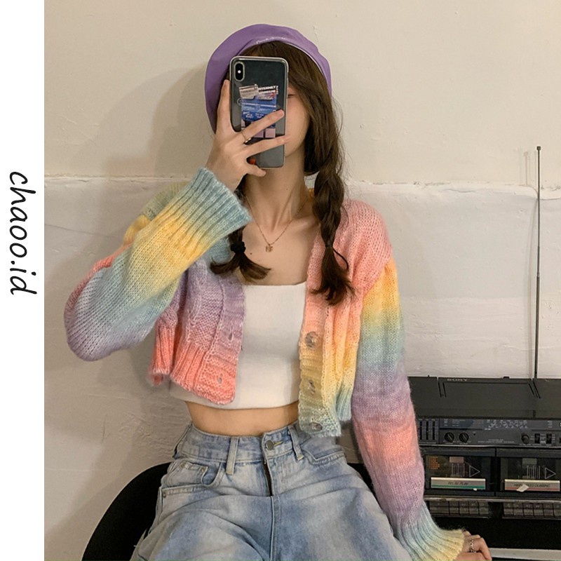 Cardigan rajut pendek dan lengan panjang korean style baru baju atasan wanita outer cardigan korean style/Korean style knit sweater