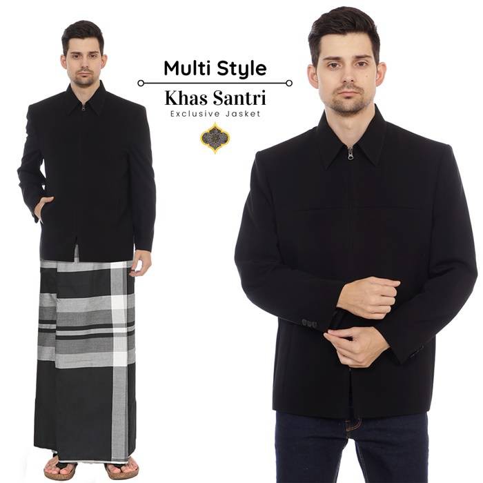 Jaket Pria Hitam High Quality PREMIUM Jasket Jas Jaket Khas Santri Cowok Muslim Digital Salam Media