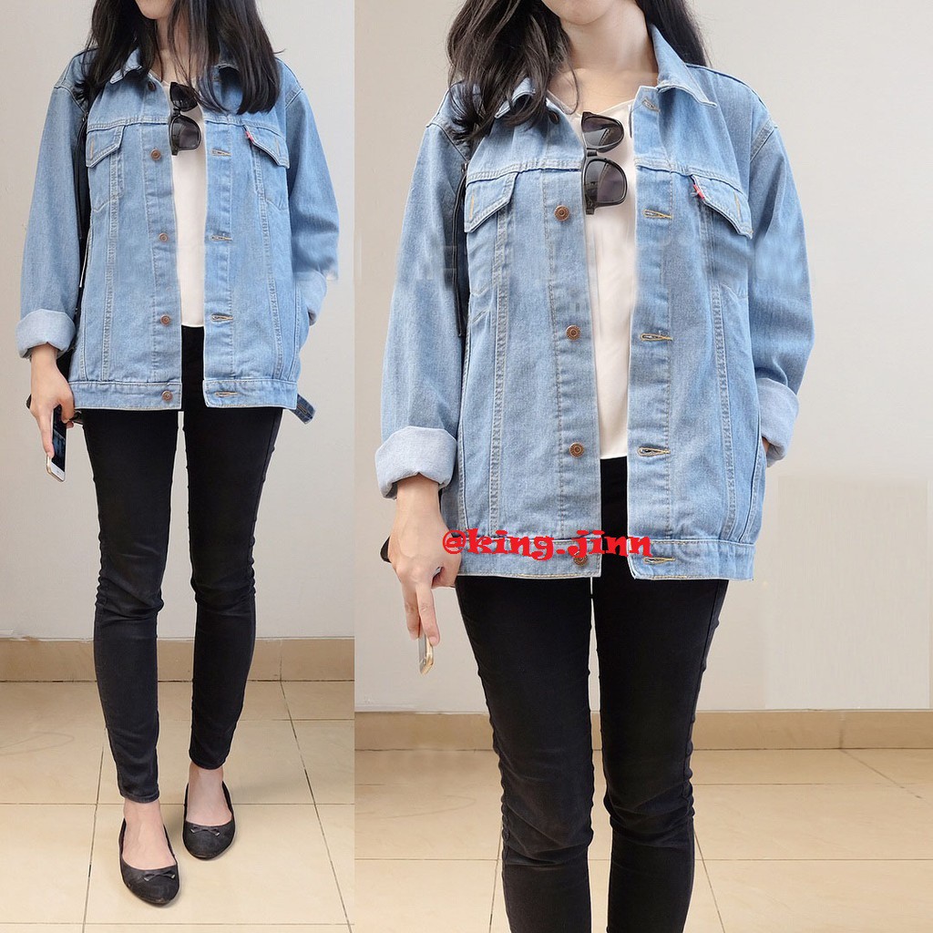 Jaket Jeans Premium Wanita Sandwash Muda - Saku Dalam