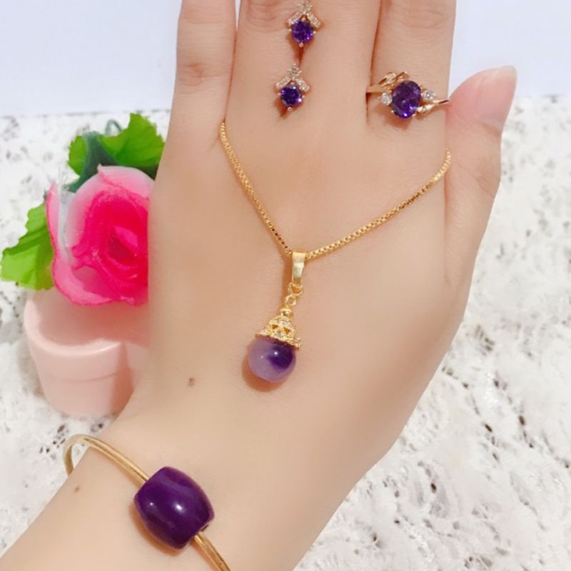 set kalung giok asli lapis emas