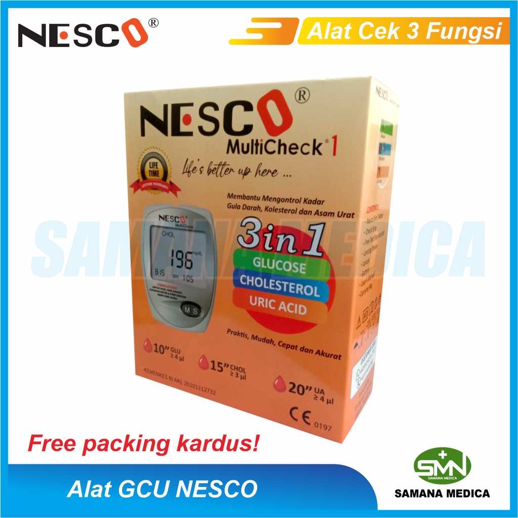 Alat Tes Gula Darah Kolesterol Asam Urat Nesco GCU Untuk Alat Nesco Multicheck GCU 3 in 1 Paket Lengkap Alat Lancing Pen Jarum Strip