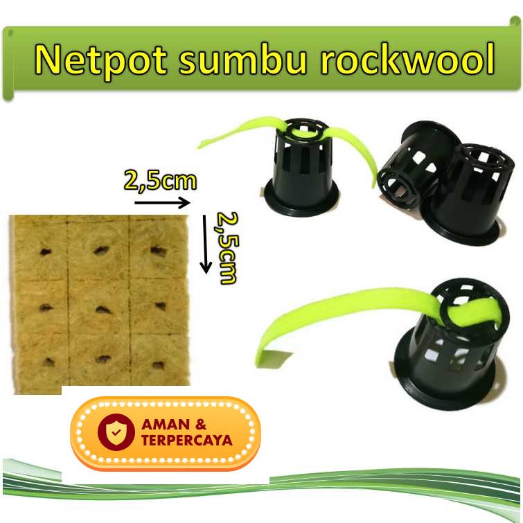 PROMO PAKET ISI 10 SET HIDROPONIK Rockwool 10 Net pot 10 Sumbu kain 10 - rokwul netpot kain flanel