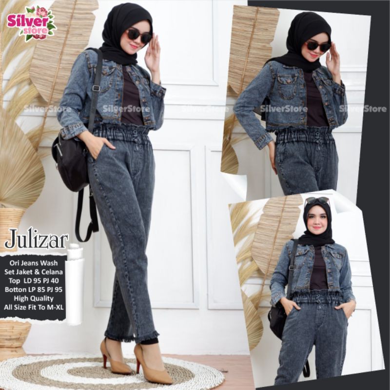 Julizar Setelan Jacket Jeans | Setelan Jeans Jaket LD 100 -/+ Jacket Wanita | Ori Brand Solo