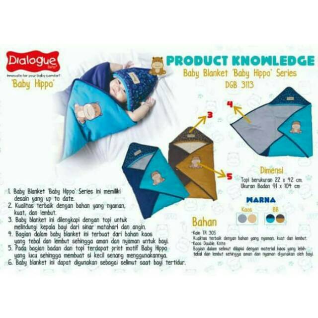 Selimut dialogue hippo series baby blanket selimut tebal selimut topi