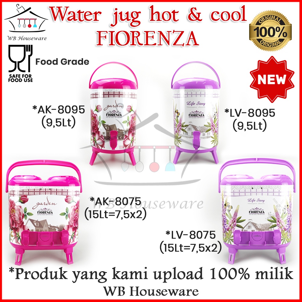 dispenser air fiorenza motif rose & lavender / water jug 9.5L & 15L hot & cool / termos air panas da