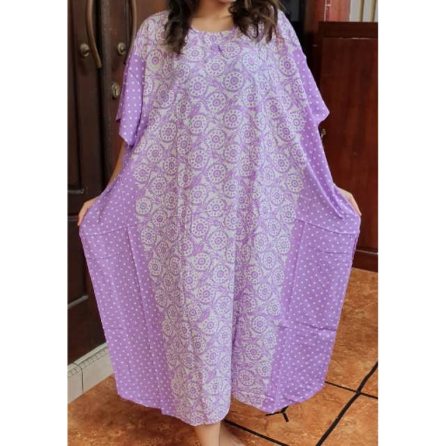 Daster mamamuda ibu emak busui jumbo bigsize kencana ungu motif soft cap murah grosir klewer