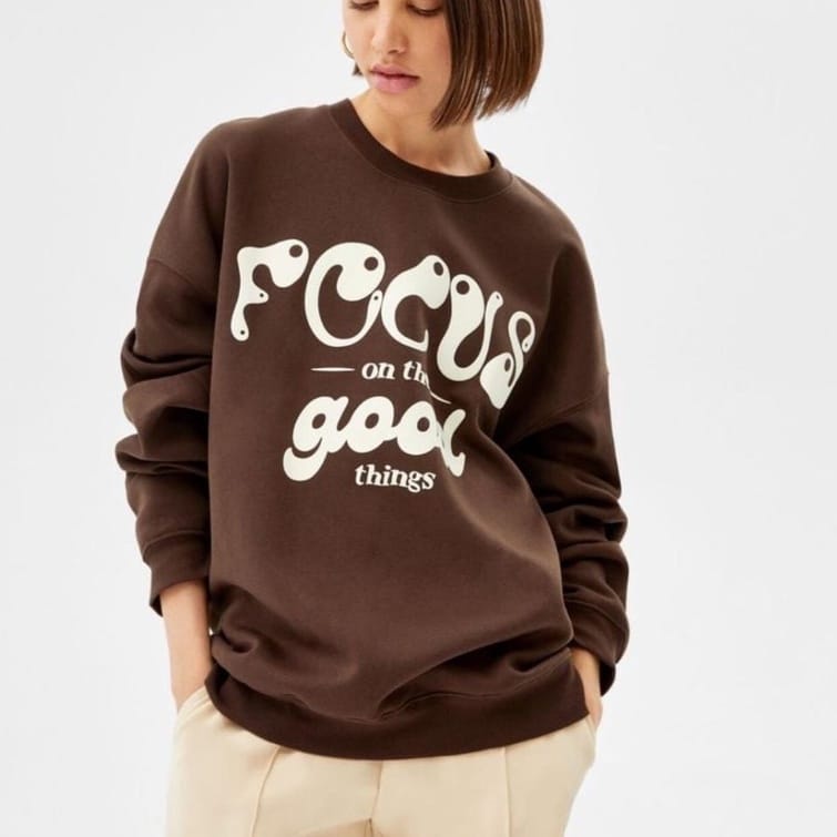 CREWNECK WANITA FOCUS ON THE GOOD THINGS /// ATASAN WANITA LUCU FLEECE TEBAL HALUS KEKINIAN TERBARU''