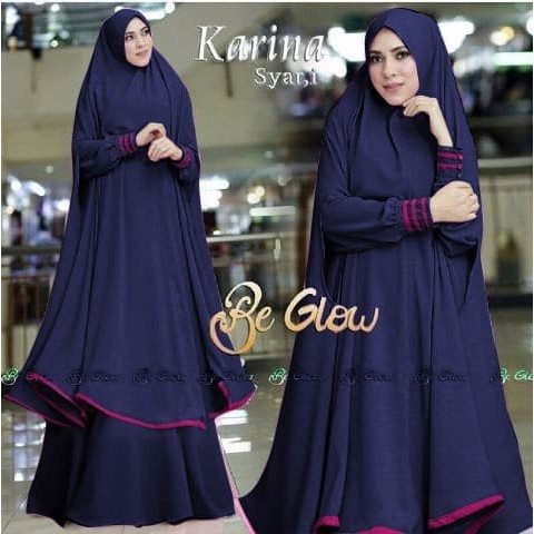 (Promo) Set Syari Putih Polos MAXMARA [KARINA NEW SYARII NAVY NI] gamis muslim wanita jersey navy