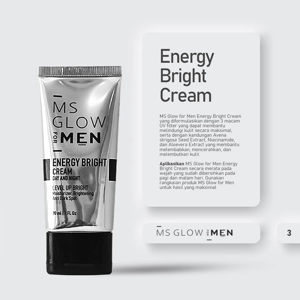 Cream Pagi Malam Ms Glow Men Energy Bright Cream Original Halal BPOM