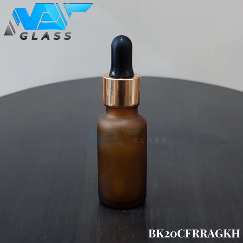 botol kaca pipet 20ml amber coklat doff frosted - ring almunium gold