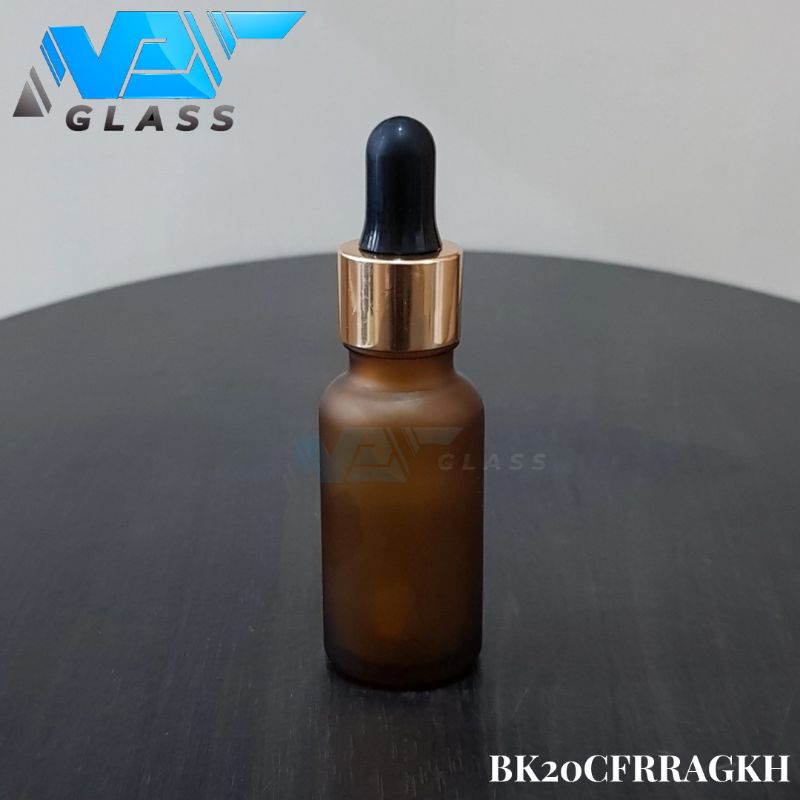 botol kaca pipet 20ml amber coklat doff frosted - ring almunium gold