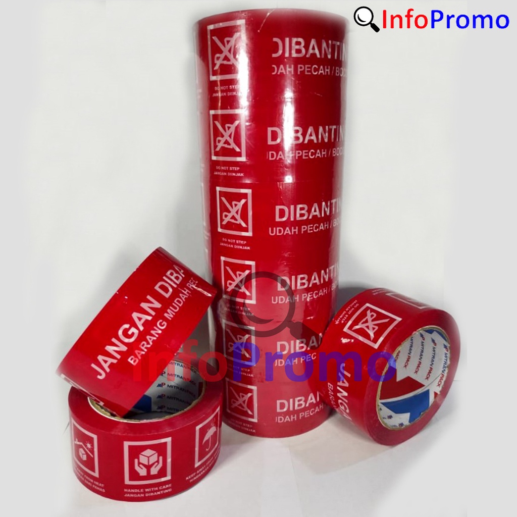 

Lakban Fragile 1 Roll atau 6 Pcs Merah 48 mm 80 yard Full 50 Micron Mitran Pack Original